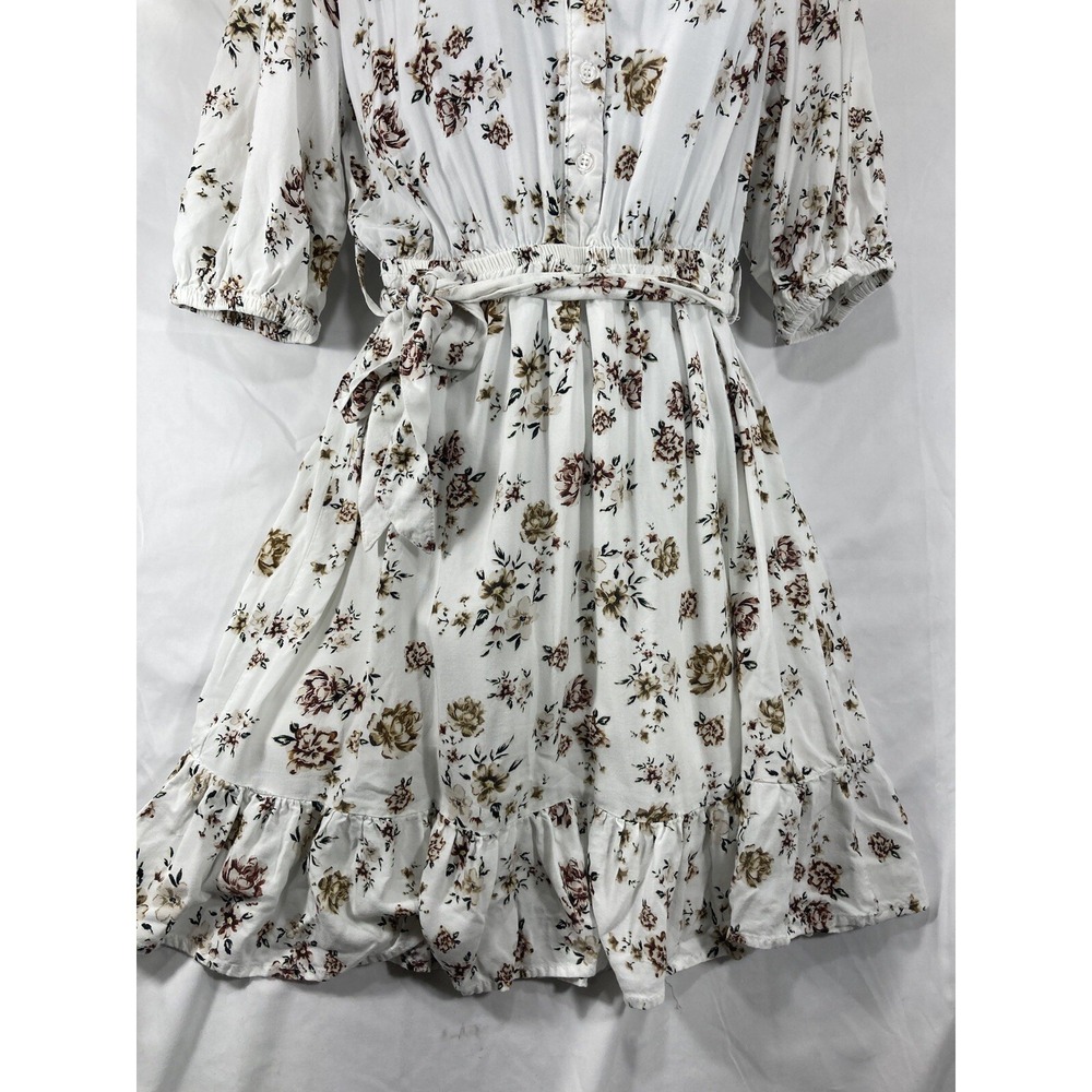 Velvet Heart Floral Print Blouse Size Small White Rayon Tie Ruffle V Neckline - Picture 5 of 15